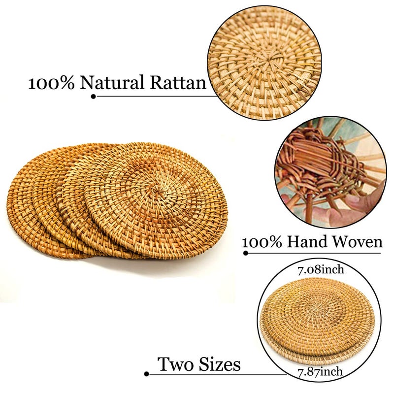 BEEHOMEE Trivets for Hot Dishes - Woven Rattan Trivets Hot Pads for Dinning Table,Kitchen Heat Resistant Straw Dish Coasters Placemats Pot Holder (8.66 Inch) - Image 5